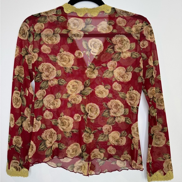 Vintage Floral Sheer lace trim Button-Up Blouse top - Picture 6 of 6